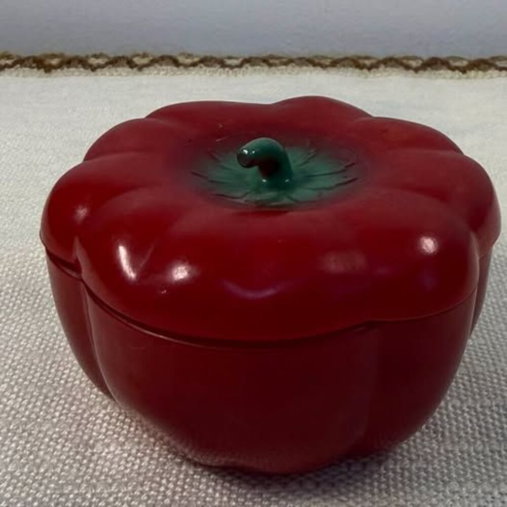 Vintage Red Glass Bell Pepper Tomato Lidded Dish